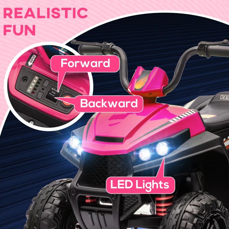 Qaba 12V Kids ATV with Spring Suspension, Forward & Reverse, LED Lights, Music, MP3, Pink