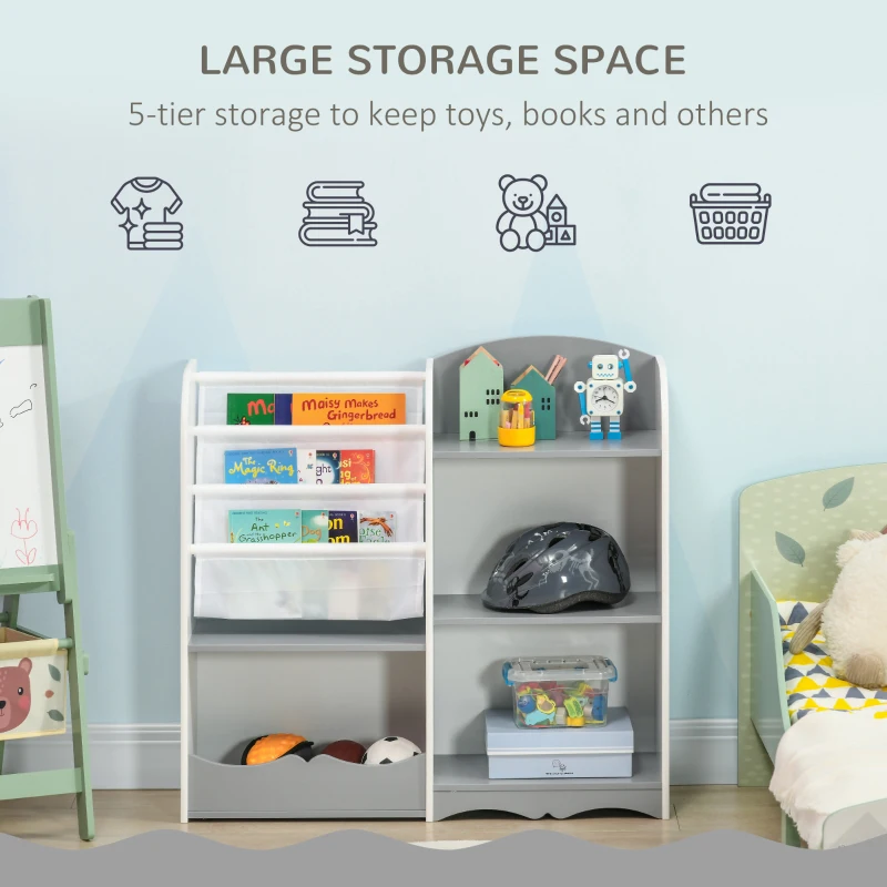Qaba Kids Toy Storage Organizer Shelf, Children Bookshelf for Bedroom, Playroom, Nursery, 3-8 Years, Grey