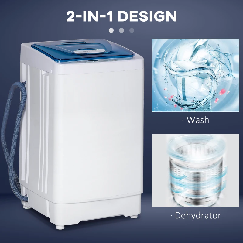 HOMCOM 2-In-1 Full Automatic Portable Washing Machine and Spin Dryer, 1.38Cu Ft Compact Laundry Washer with Wheels, Built-in Gravity Drain and 8 Programs for Apartment, Dorm, RVs, White