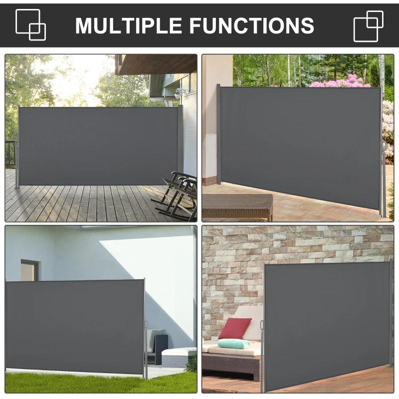 Outsunny Patio Outdoor Folding Retractable Side Awning Privacy Screen with Resistance to UV Rays & Wind, 118" x 63", Light Grey