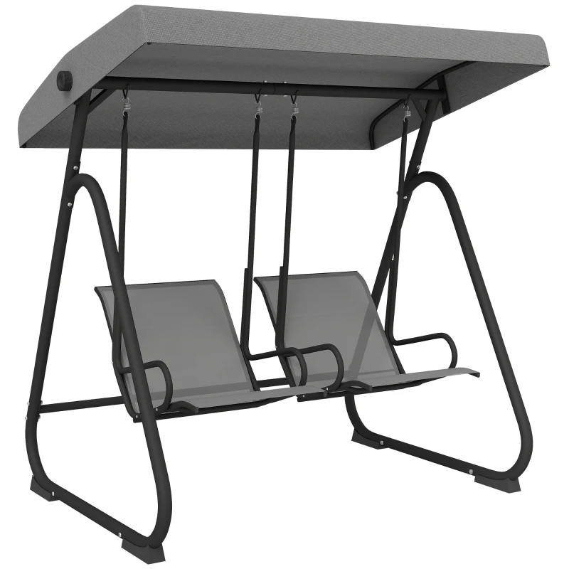 Outsunny Patio Swing Chair w/Adjustable Canopy Outdoor Porch Swing w/Dual Independent Seats 2-Seat Grey