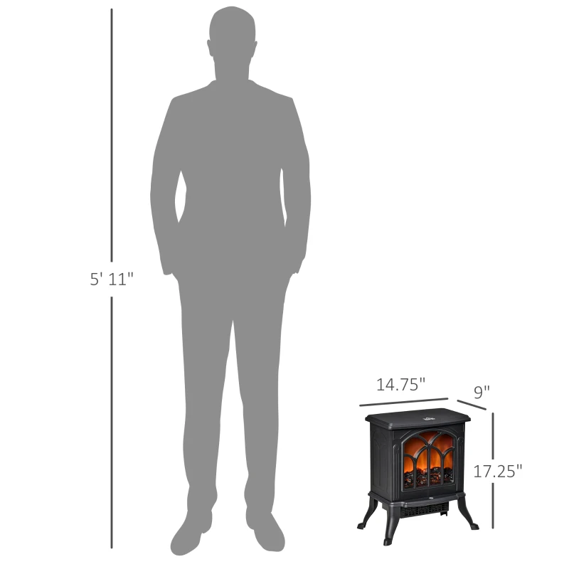 HOMCOM Electric Fireplace Heater, Freestanding Fireplace Stove with Realistic Logs and Flame Effect, 750W/1500W, Black