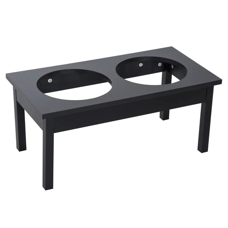PawHut 23" Wooden Heavy Duty Dog Food Bowls Pet Elevated Feeding Station -Black