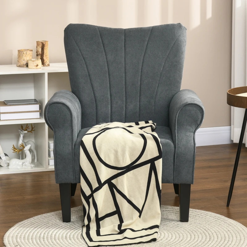 HOMCOM Fabric Accent Chair, Modern Armchair with Wood Legs, Dark Gray