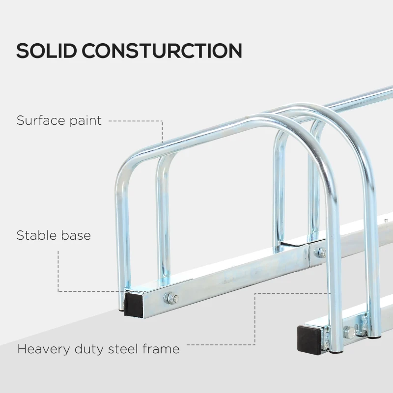 HOMCOM 3-Bike Bicycle Floor Parking Rack Cycling Storage Stand Ground Mount Garage Organizer for Indoor and Outdoor Use Silver