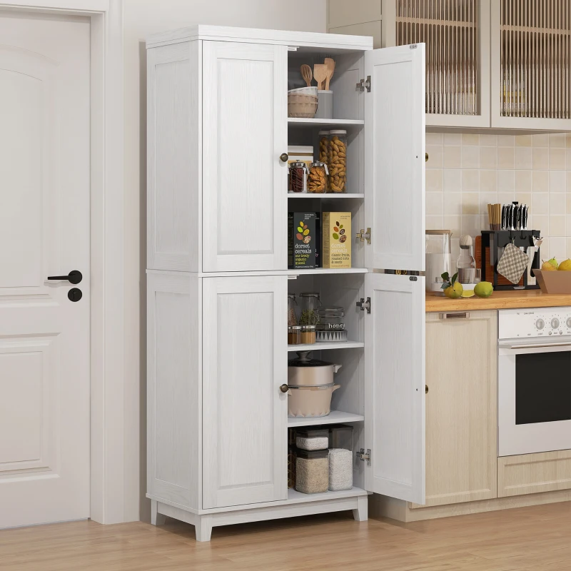 HOMCOM 72.5" Kitchen Cabinet, Pantry Storage Cabinet with 4 Doors, Adjustable Shelves for Dining Room, Distressed White