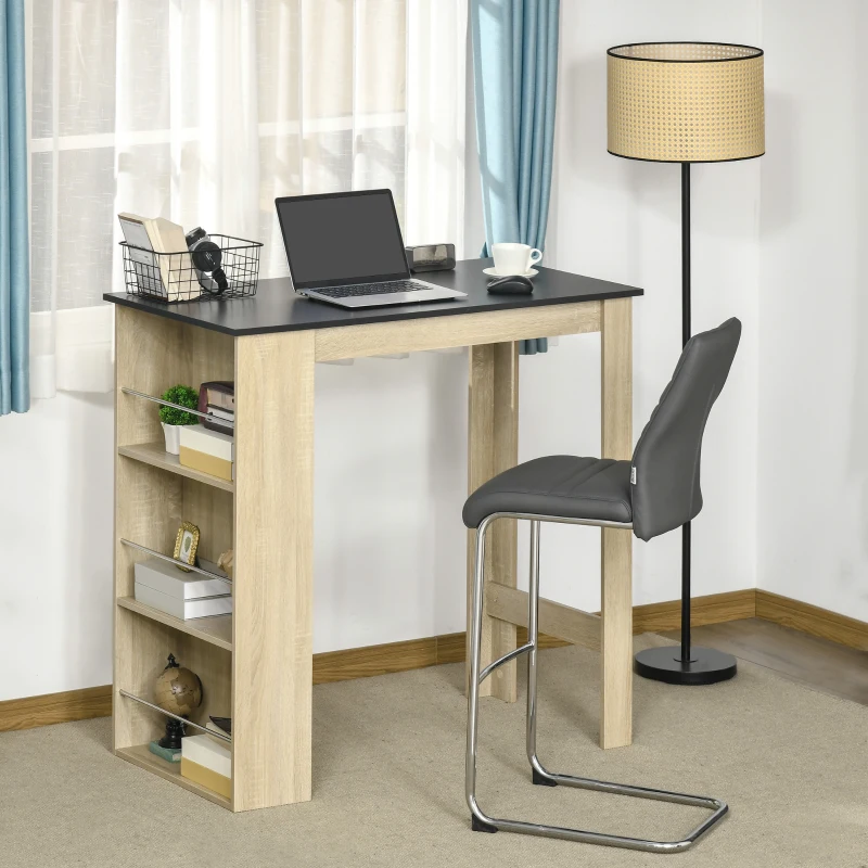 HOMCOM Bar Table Counter Height Dining Table with 3 Storage Shelves for Kitchen, Dining Room, Living Room, Natural