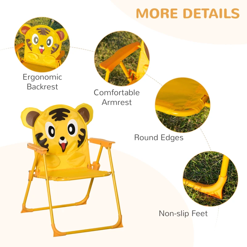 Outsunny Kids Folding Picnic Table and Chair Set Pattern Outdoor Garden Patio Backyard with Removable & Height Adjustable Sun Umbrella Yellow