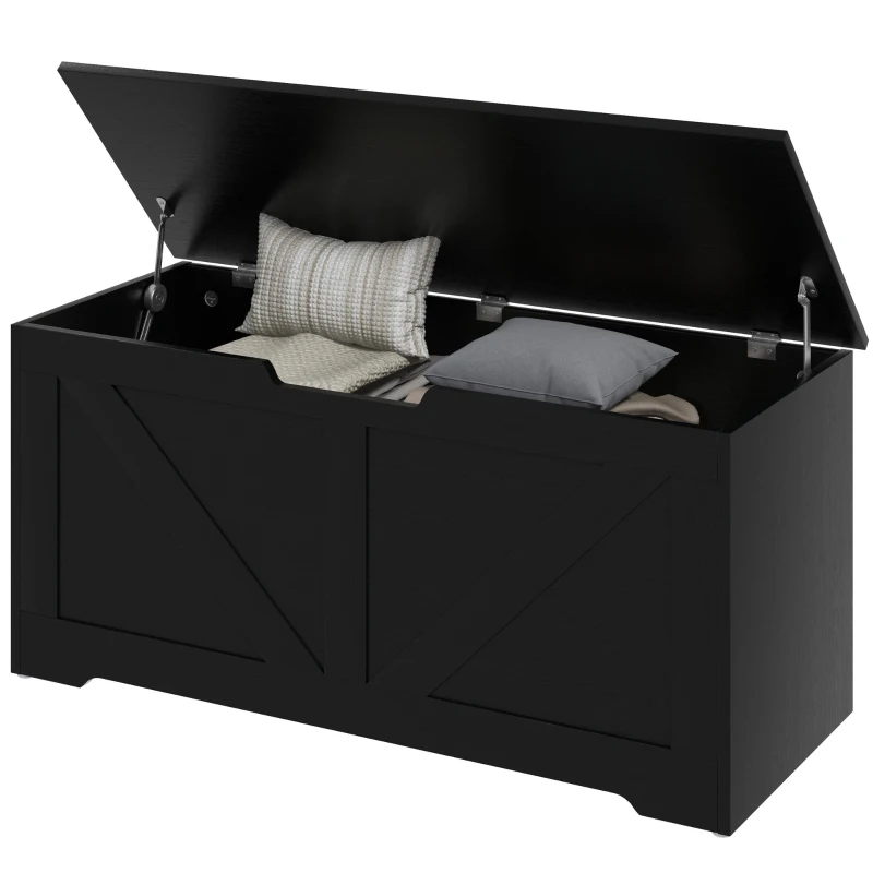 HOMCOM 39.4 Inches Storage Chest, Storage Trunk with 2 Safety Hinges for Living Room, Black Wood Grain