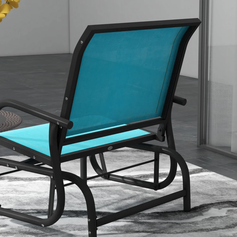 Outsunny 2 Pieces Outdoor Glider Chair, Steel Swing Chai with Curved Armrests for Porch, Garden, Poolside, Balcony, Blue