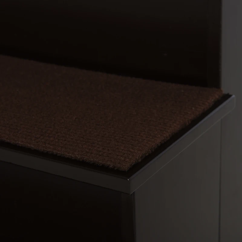 PawHut 4 Levels Wooden Dog Steps Pet Stairs for High Bed, Cat Ladder for Bed Couch with Non-Slip Carpet, Dark Coffee