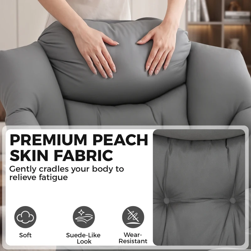 HOMCOM Lazy Chair with Ottoman, Peach Skin Fabric Reading Chair with Foldable Footstool, Plush Cushion, Tufted, Dark Grey