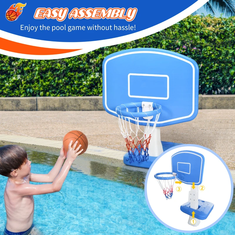 Outsunny Pool Basketball Hoop Poolside with Ball and Pump, Basketball Goal for Inground Pools and Swimming Pool Games, Blue