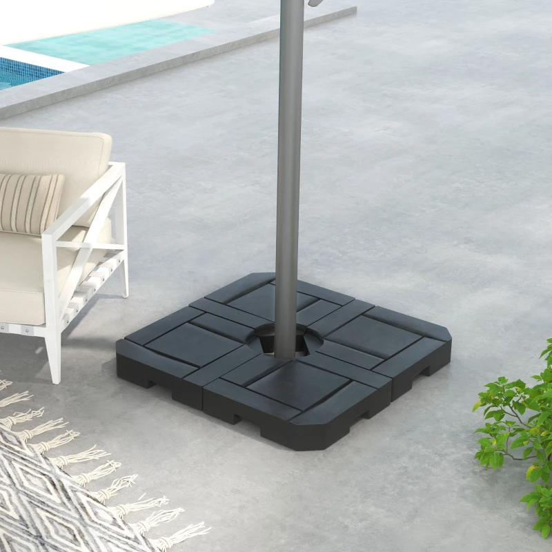 Outsunny Offset Umbrella Base Weight Set, Fillable Outdoor Umbrella Weights, 175 lb. with Water or 230 lb. with Sand, Black