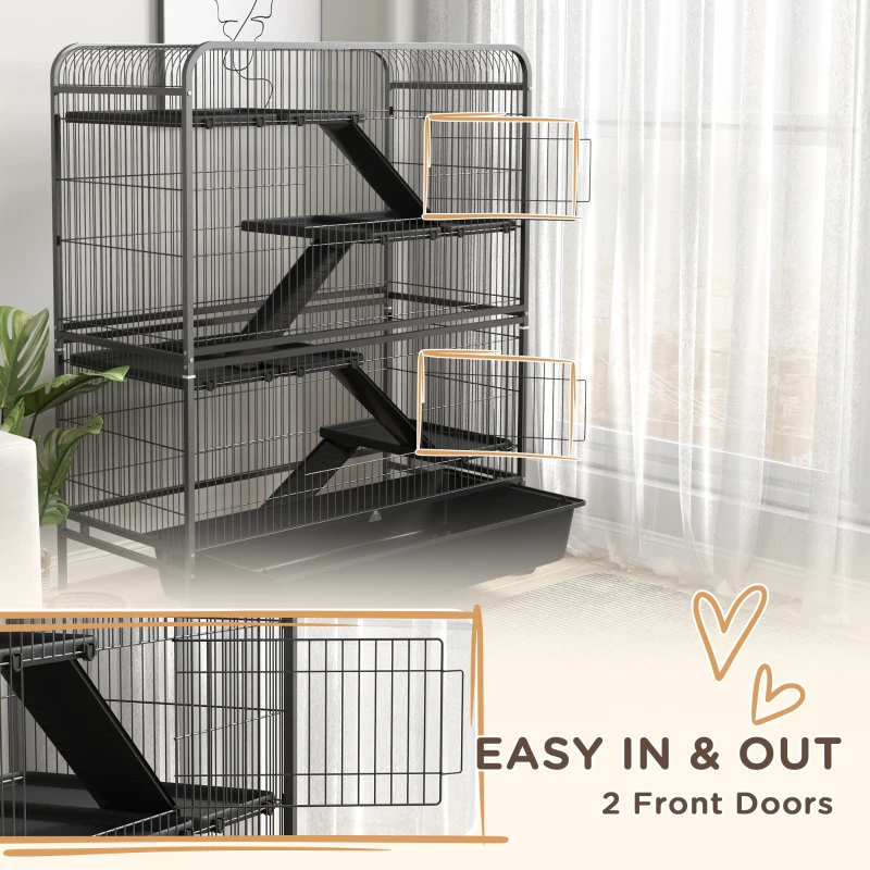 PawHut 53.5"H Small Animal Cage 5-Level Metal Ferret Cage for Rabbits