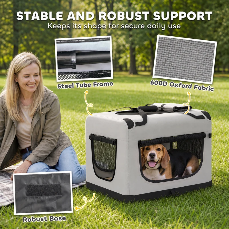 PawHut Pet Carrier Bag, Soft-Sided Dog Carrier for Small to Large Dogs, Portable Pet Travel Bag, Light Grey