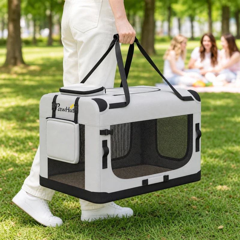 PawHut Pet Carrier Bag, Soft-Sided Dog Carrier for Small to Large Dogs, Portable Pet Travel Bag, Light Grey