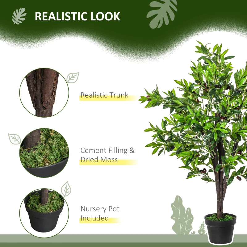 HOMCOM 4FT Artificial Olive Tree, Faux Decorative Plant in Nursery Pot for Indoor or   Décor, Green