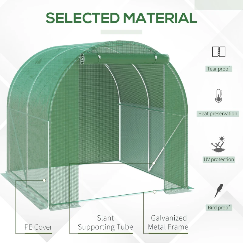 Outsunny 6' x 6' x 6' Tunnel Greenhouse Outdoor Walk-In Hot House with Roll-up Plastic Cover and Zippered Door, Steel Frame, Green