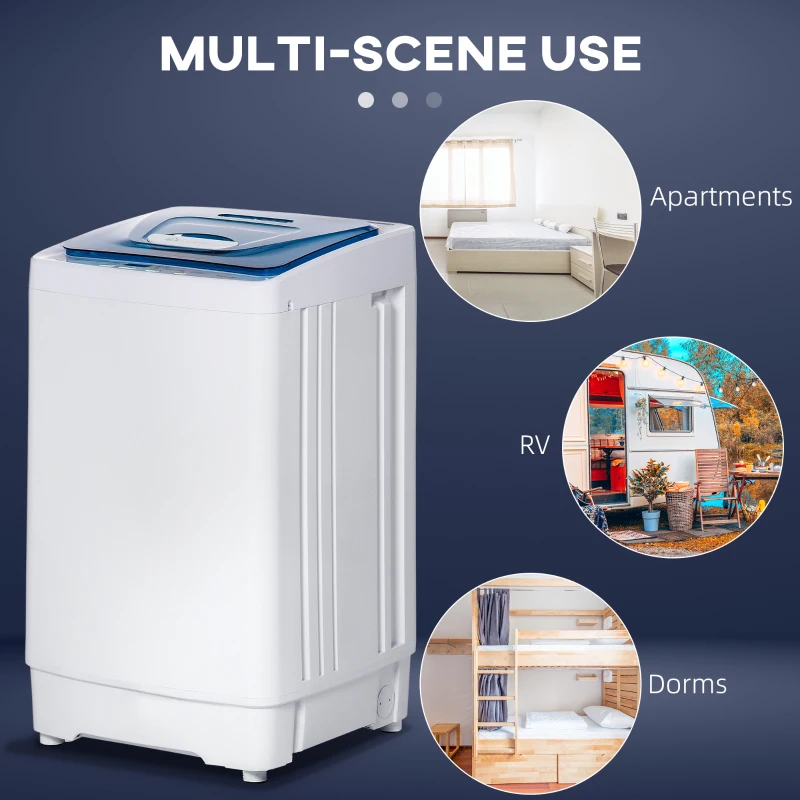 HOMCOM 2-In-1 Full Automatic Portable Washing Machine and Spin Dryer, 1.38Cu Ft Compact Laundry Washer with Wheels, Built-in Gravity Drain and 8 Programs for Apartment, Dorm, RVs, White