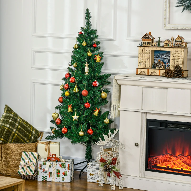 HOMCOM 5' Artificial Half Christmas Trees with Auto Open, Steel Base, for Indoor Xmas Décor