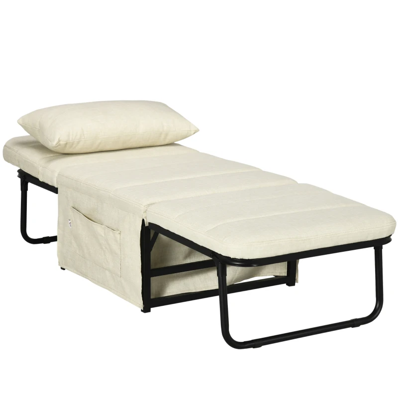 HOMCOM Folding Sofa Bed, 4-in-1 Multi-Function Sleeper Chair Bed Ottoman with Adjustable Backrest, Pillow, Side Pocket for Home Office, Bedroom, Living Room, Cream White