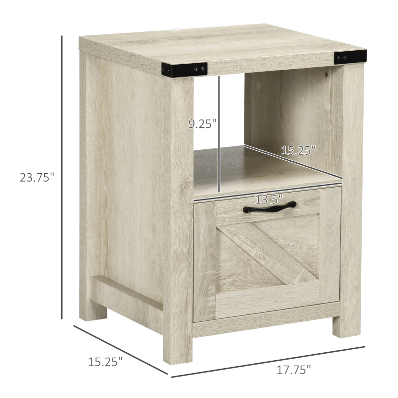 HOMCOM Farmhouse End Table, Side Table with Storage for Living Room, Oak