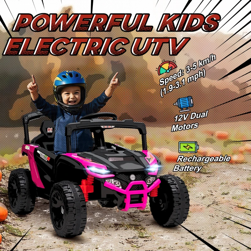 Qaba 12V Kids Ride On Truck, Battery Powered Electric UTV Vehicle with Rear Suspension, Remote Control for 3-5 Years, Pink