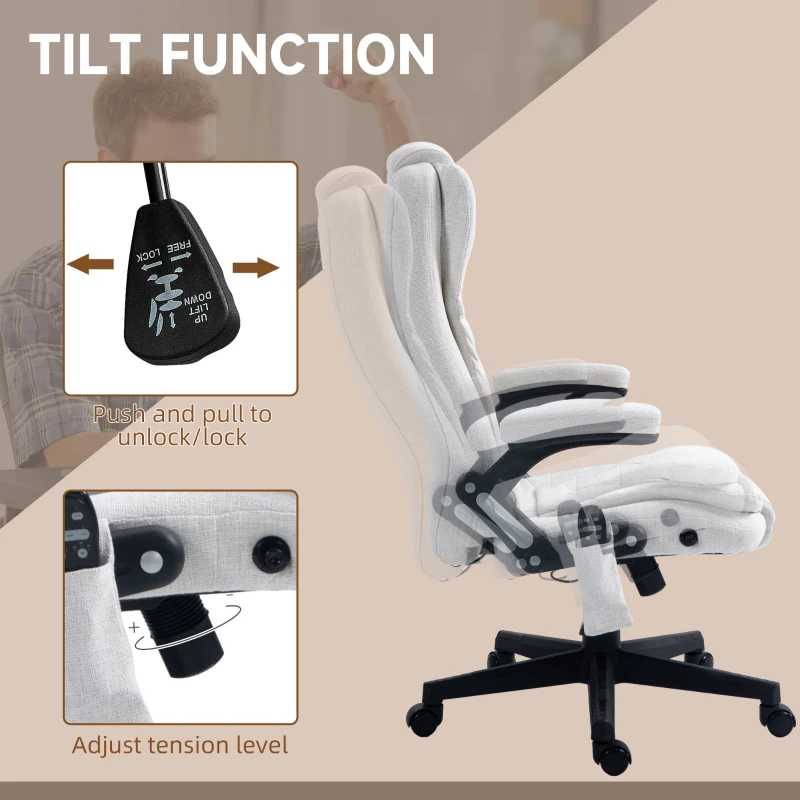 Vinsetto Reclining Massage Office Chair, Executive Office Chair with High Back, Swivel Wheels, White