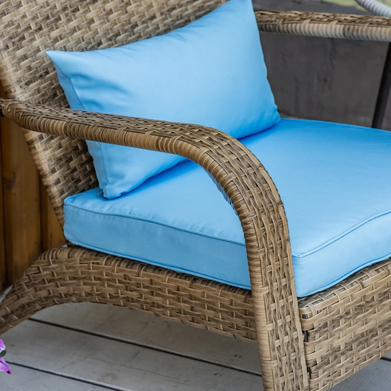 Outsunny Patio Wicker Adirondack Chair, Outdoor PE Rattan Fire Pit Chair, Muskoka Chair w/ Soft Cushions, Tall Curved Backrest and Comfortable Armrests for Deck Garden, Blue
