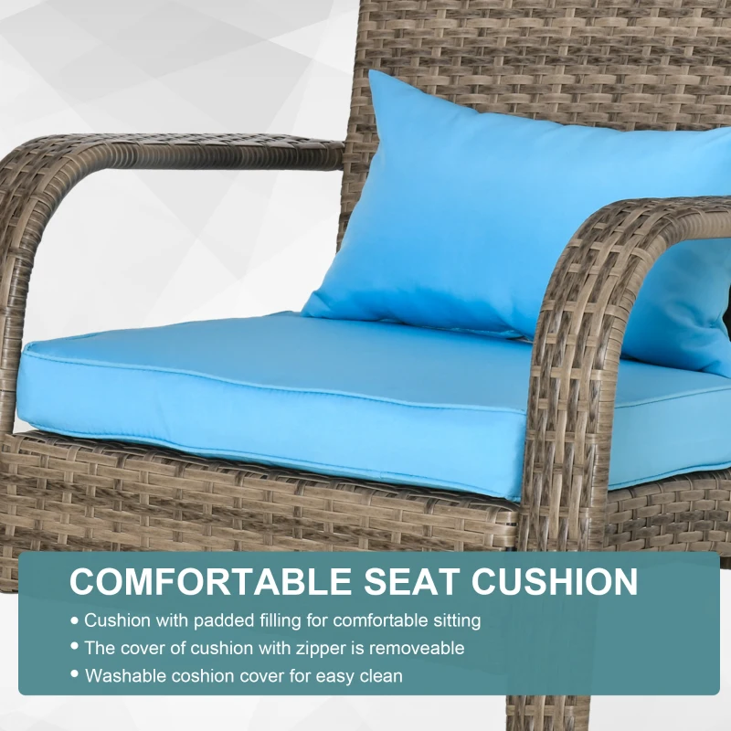 Outsunny Patio Wicker Adirondack Chair, Outdoor PE Rattan Fire Pit Chair, Muskoka Chair w/ Soft Cushions, Tall Curved Backrest and Comfortable Armrests for Deck Garden, Blue