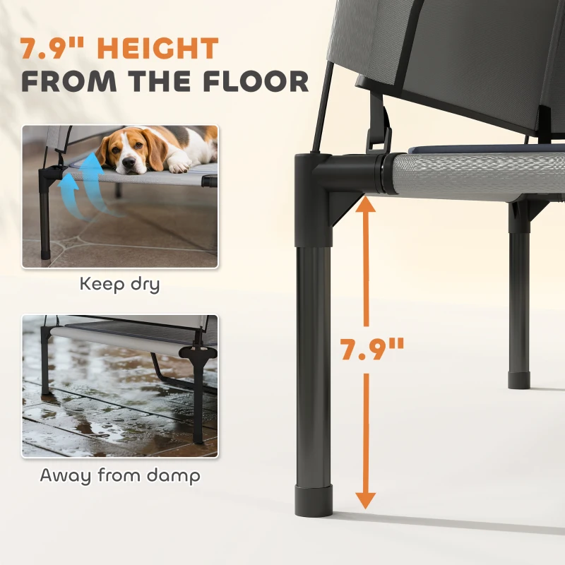 PawHut Elevated Dog Bed with Removable Canopy, Portable Outside Raised Pet Cot with Cooling Pad, Storage Bag, 36" x 29.5" x 35"