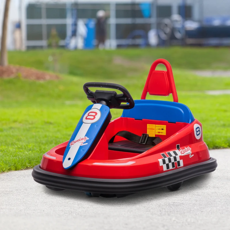 Aosom Kids Bumper Car, 6V 360° Rotation Electric Ride on Car, Twin Motors Battery Powered Toy with Music, Horn and Lights, Safety Belt, for Boys and Girls Aged 18-48 Months - Red