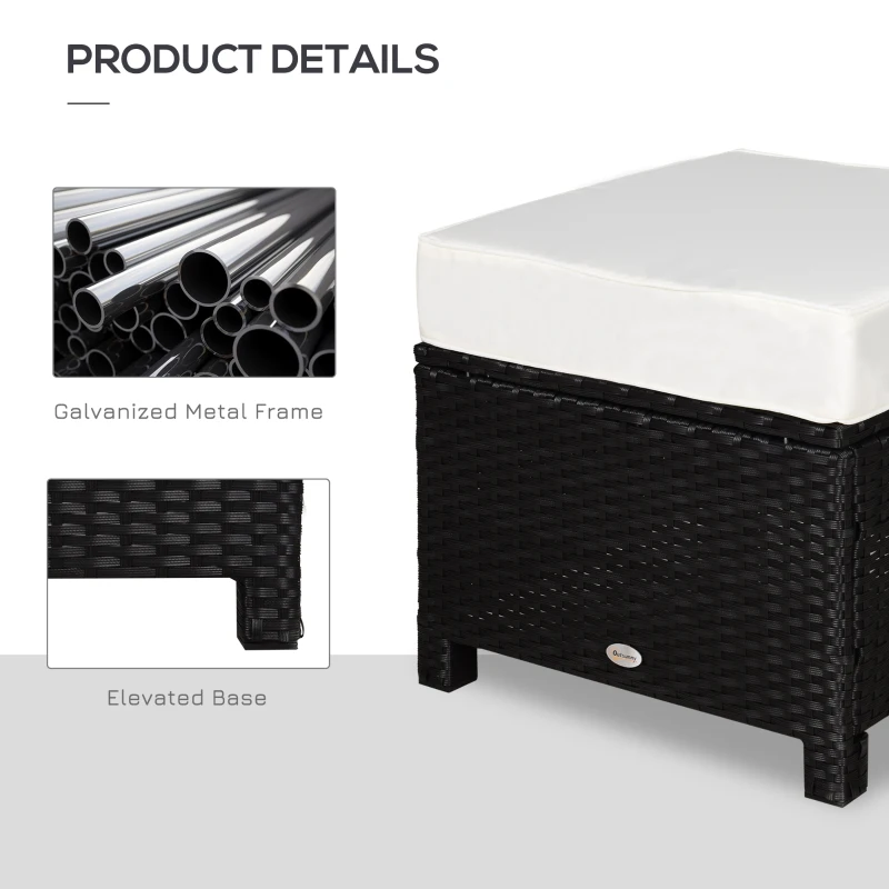 Outsunny 20" Patio Wicker Ottoman, Multipurpose Outdoor PE Rattan Footrest, Additional Seating, Side Table with Soft Cushion, Black, Cream White