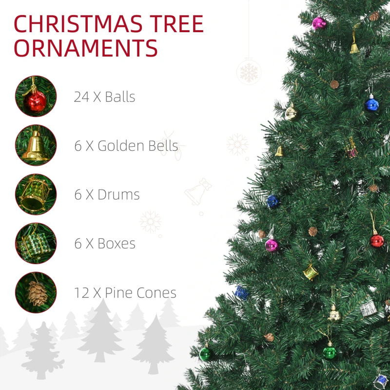 HOMCOM 7ft Green Christmas Tree Artificial Xmas Holidays Party with Decoration Ornament
