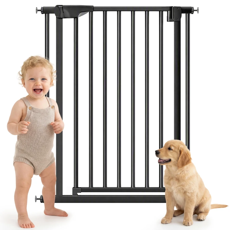 PawHut 30"-32" Baby Gate, 36"H Pet Gate with Auto-Close, Two-Way Open, Pressure Mounted, Black