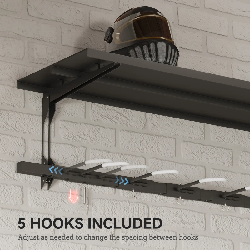 Soozier Bike Storage Rack for 5 Bikes, Wall Mounted Bicycle Rack with Shelf and Adjustable Hooks for Indoor Outdoor Use, Black