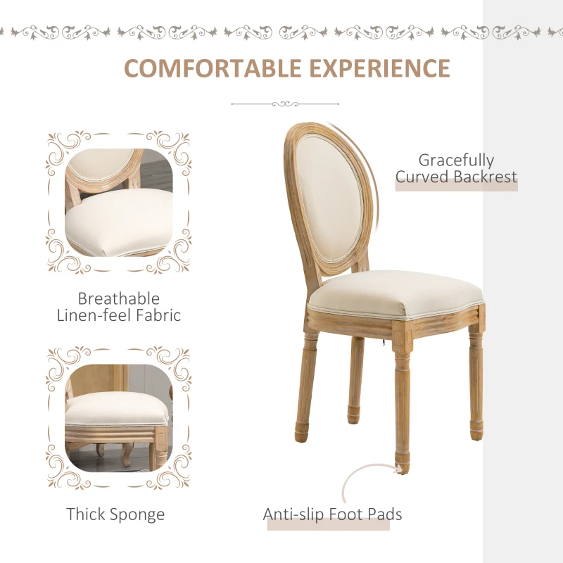 HOMCOM French-Style Upholstered Dining Chair Set, Armless Accent Side Chairs with Backrest and Linen-Touch Upholstery, Set of 2, Beige