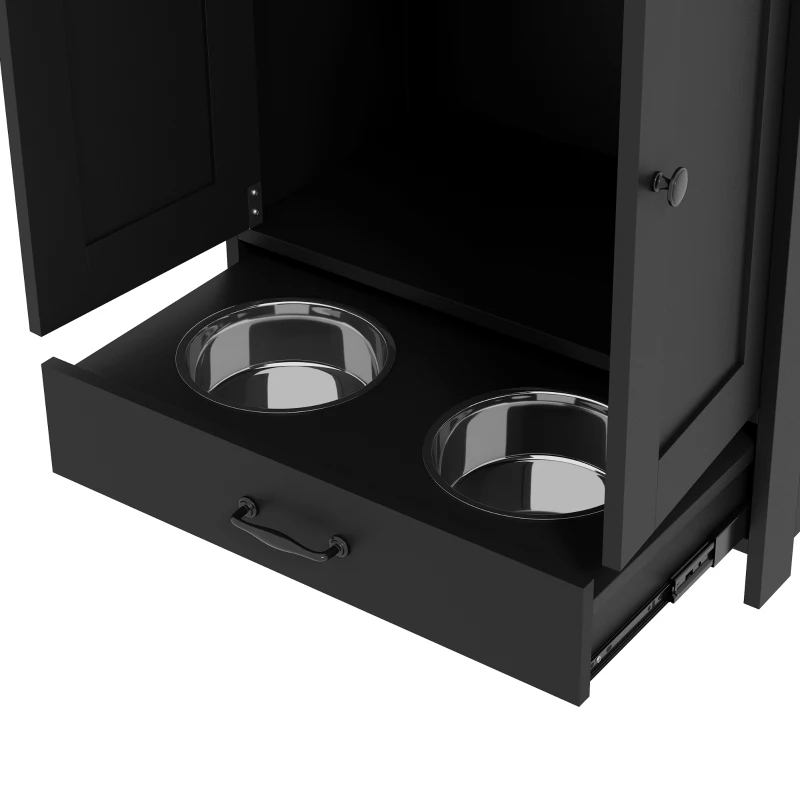 PawHut Pet Food Storage Container Dog Feeding Station w/ Adjustable Panel, Hooks, for Medium Sized Dogs, Black