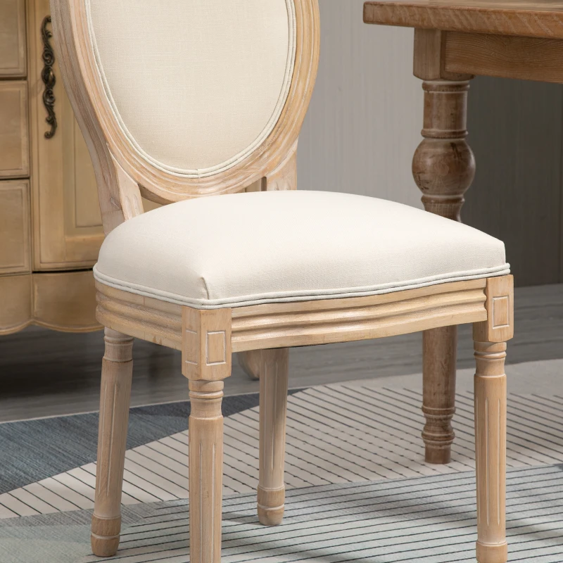 HOMCOM French-Style Upholstered Dining Chair Set, Armless Accent Side Chairs with Backrest and Linen-Touch Upholstery, Set of 2, Beige
