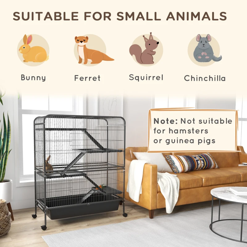 PawHut 53.5"H Small Animal Cage 5-Level Metal Ferret Cage for Rabbits
