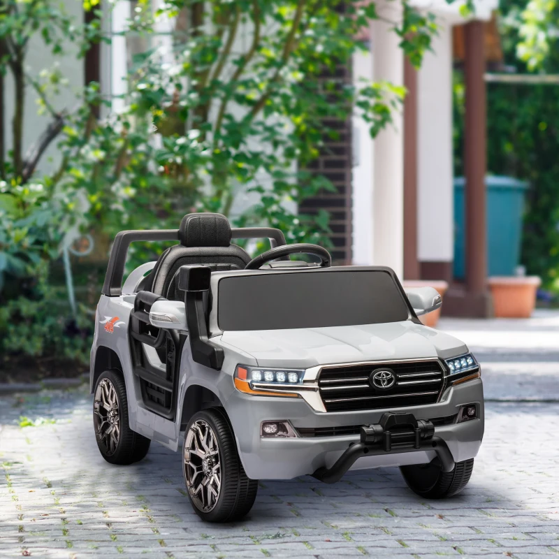Qaba 12V Toyota LAND CRUISER Licensed Kids Car w/ Remote Control, Four Wheel Spring Suspension, Soft Start, LED Light, Grey