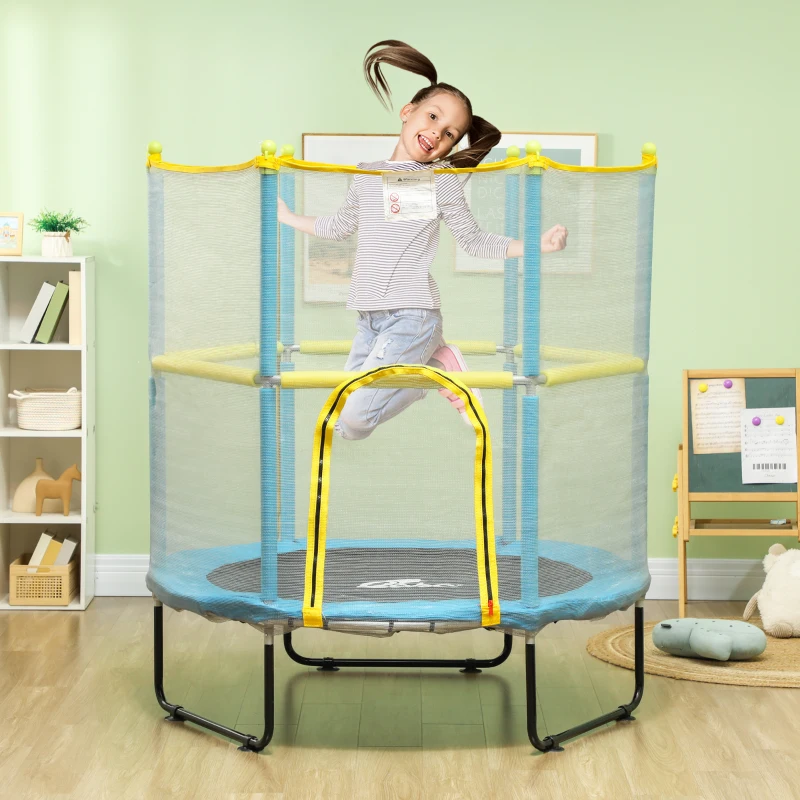 Qaba 4.6FT Trampoline for Kids with Safety Enclosure Net, for 3-6 Years Old, Gifts for Boys & Girls, Light Blue