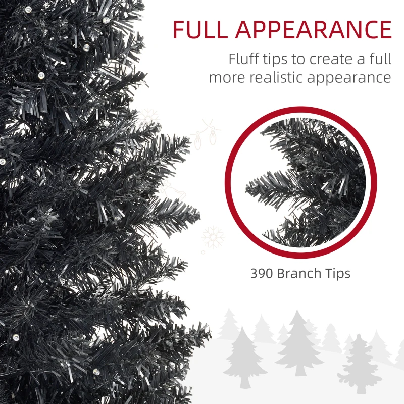 HOMCOM 6ft Pencil Christmas Tree, Slim Artificial Christmas Tree with Realistic Branches and Warm White LED Lights, Black