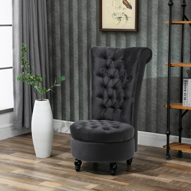 HOMCOM Retro High Back Armless Royal Accent Chair Fabric Upholstered Tufted Seat for Living Room, Dining Room and Bedroom, Black