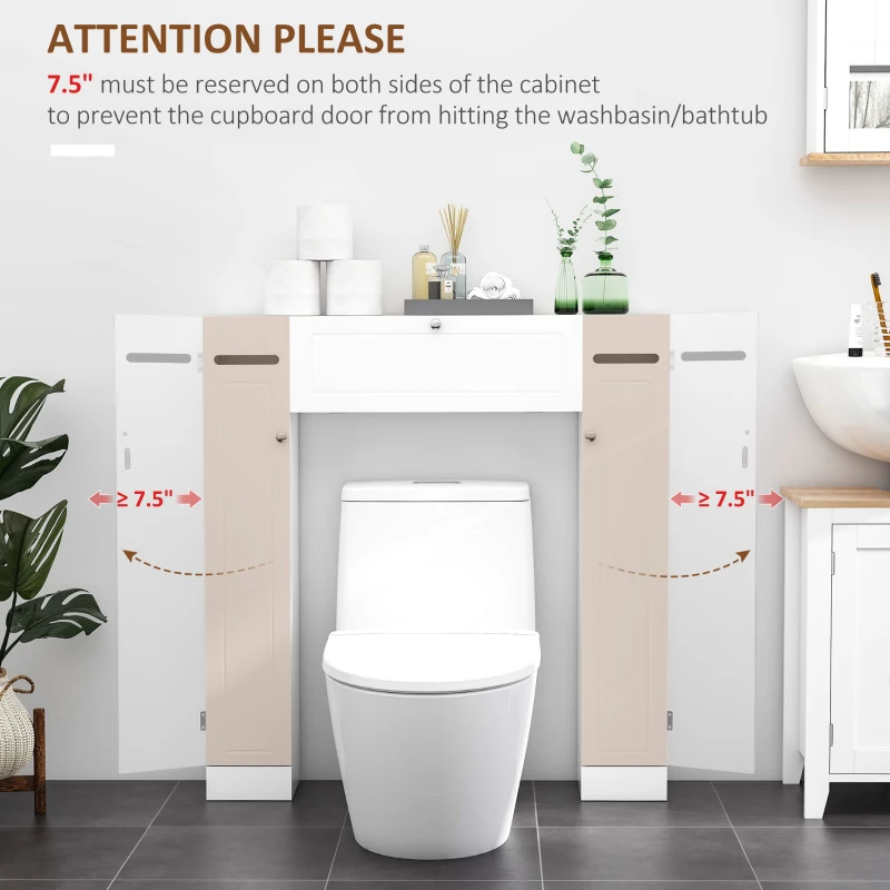 kleankin Over The Toilet Storage Shelf, Freestanding Bathroom Organizers Cabinet with Flip Up Door and Adjustable Shelves for Laundry Room, White