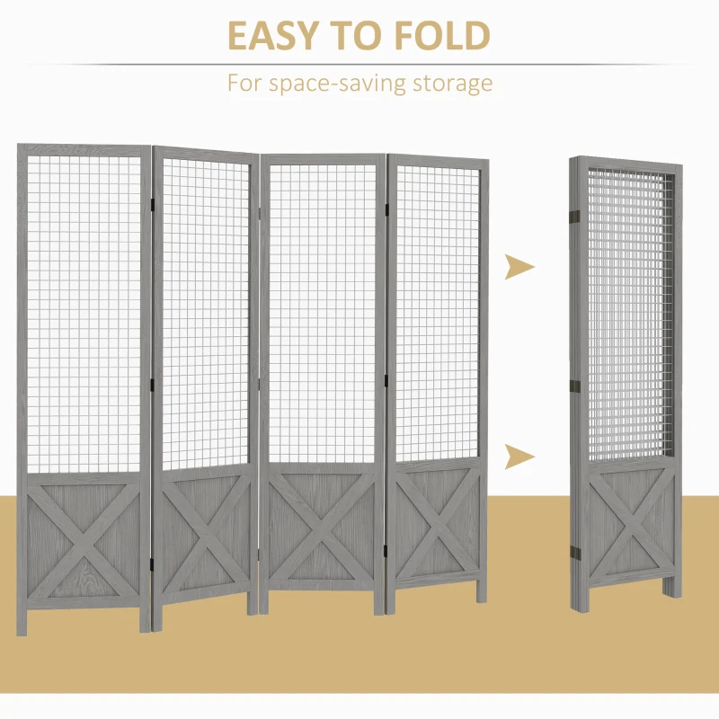 HOMCOM 4.7' 4 Panel Room Divider, Indoor Privacy Screens for Home, Distressed Gray