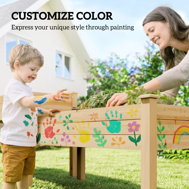 Outsunny 2 Tiers Wood Plant Raised Bed Flower Vegetable Herb Grow Box Stand Garden  Step Planter Stand Free Combination Natural