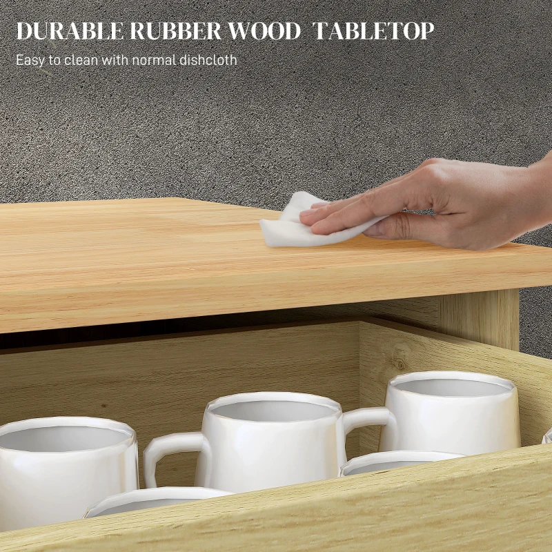 HOMCOM Kitchen Storage Cabinet, Sideboard Floor Cupboard with Solid Wood Top, Adjustable Shelf, and 2 Drawers, Natural