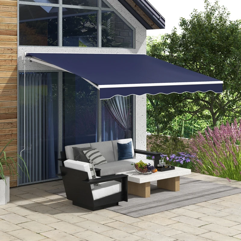 Outsunny 10' x 8' Retractable Awning, Electric Awning, UV Protection Sun Shade Shelter with Remote and Crank Handle, Dark Blue